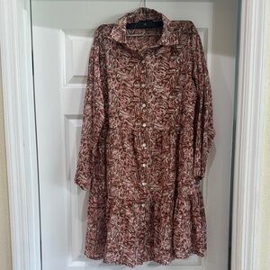 Dress Addict Pink Brown Abstract Print Button Down Dress Sz M